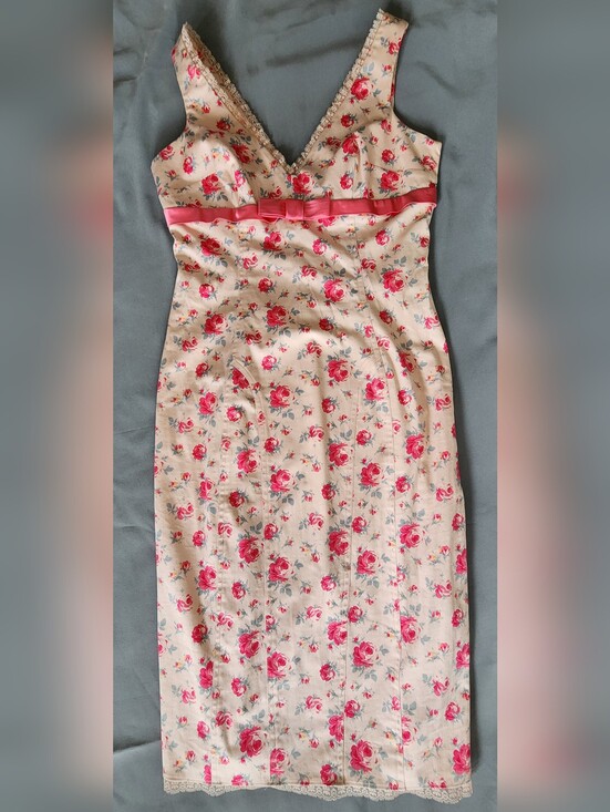 Betsey Johnson Dresses & Skirts - Vtg Betsey Johnson Pink Rose Cottagecore Coquette Dress with Bow
